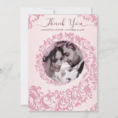 Elegante Damask Beige bruiloft bedankkaart (Voorkant)