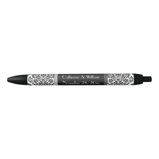 Elegante Damask Black Pattern Bruid Bruidegom Zwarte Inkt Pen (Voorkant)