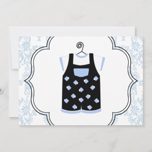 Elegante Damask Blue Black Baby Boy Shower Kaart (Achterkant)