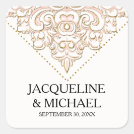 Elegante Damask Blush Roze Gouden Kant Bruids Vierkante Sticker