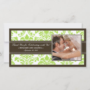 Elegante Damask bruiloft Dank u Photocard: limoen Bedankkaart