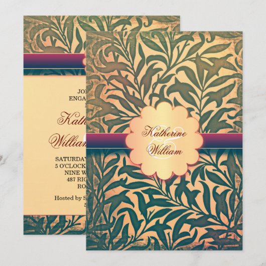 Elegante Damask Engagement Party-uitnodigingen Kaart (Voorkant / Achterkant)