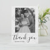 Elegante Damask Foto Zwart & Wit Dank u kaart (Staand voorkant)