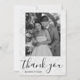 Elegante Damask Foto Zwart & Wit Dank u kaart