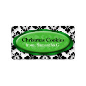 Elegante Damask Green Christmas Cookies Labels (Voorkant)