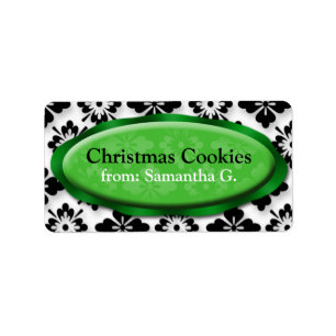 Elegante Damask Green Christmas Cookies Labels