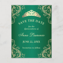 Elegante Damask Groene Quinceanera Save The Date