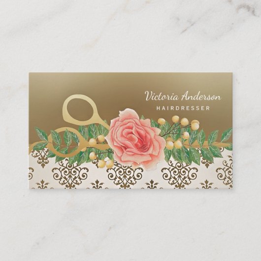 Elegante Damask kapper  Rozen schaar Visitekaartje (Voorkant)