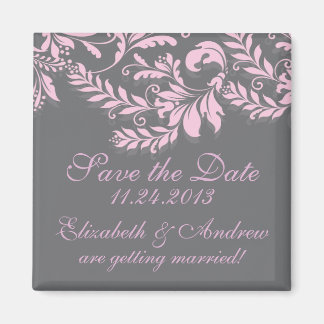 Elegante Damask Leaf Swirl Save the Date Magnet