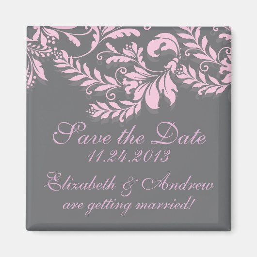 Elegante Damask Leaf Swirl Save the Date Magnet (Voorkant)