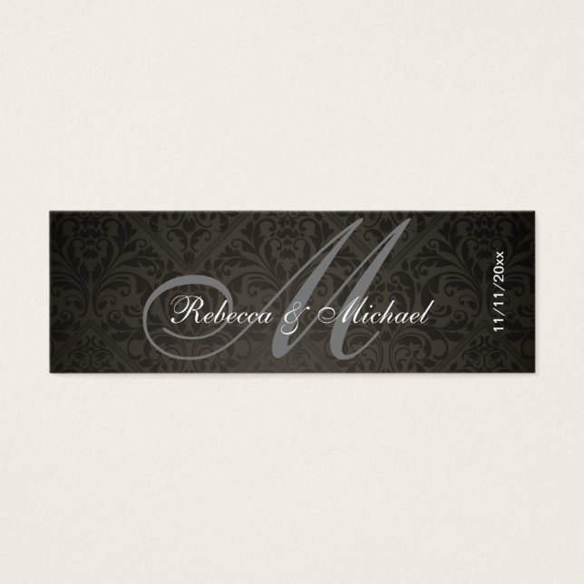 Elegante Damask Monogram Bruiloft Favor Labels Mini Visitekaartjes (Voorkant)