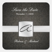 Elegante Damask Monogram Bruiloft Sticker (Voorkant)