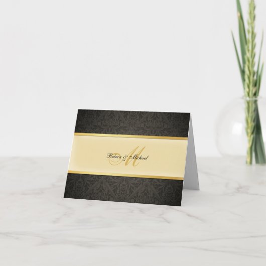 Elegante Damask Monogram Huwelijks Dankkaart Bedankkaart (Voorkant)