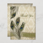 Elegante  Damask Peacock bruiloft dank u Briefkaart (Voorkant / Achterkant)