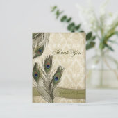 Elegante  Damask Peacock bruiloft dank u Briefkaart (Staand voorkant)