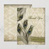 Elegante  Damask Peacock bruiloft dank u Briefkaart (Voorkant / Achterkant)