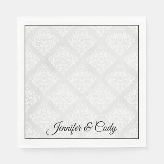 Elegante Damask Personaliseer Namen Bruiloft Servet (Voorkant)
