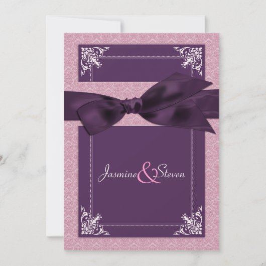 Elegante Damask Plum bruiloft uitnodigingen (Voorkant)