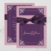 Elegante Damask Plum bruiloft uitnodigingen (Voorkant / Achterkant)