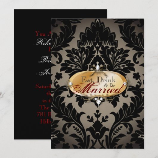 Elegante damask repetitie diner kaart (Voorkant / Achterkant)