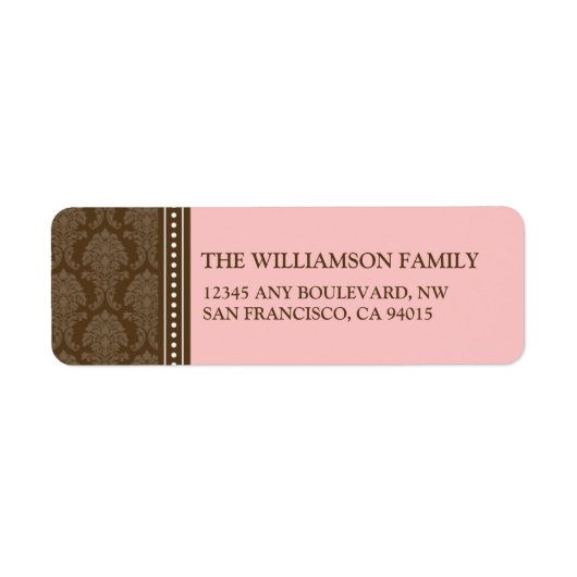 Elegante Damask Retouradreslabels (roze) Etiket (Voorkant)