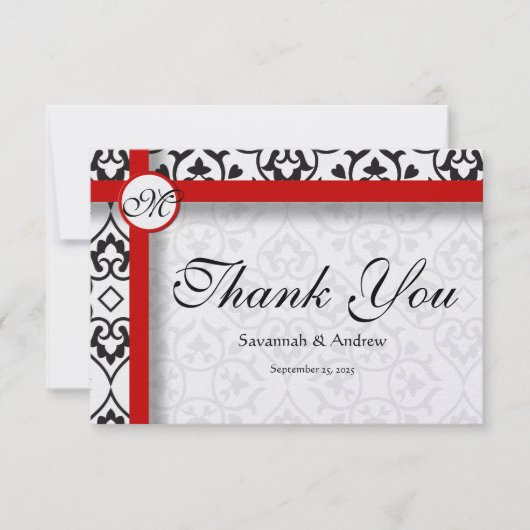 Elegante Damask Side Borders Red Trim Bedankt (Voorkant)