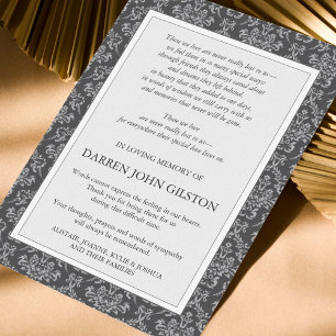 Elegante Damask Sympathie Uitvaart Bedankkaarten Kaart