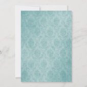 Elegante Damask Three Fotocollage | Blauwgroen Save The Date (Achterkant)