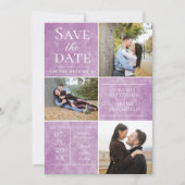 Elegante Damask Three Fotocollage | Magenta Save The Date (Voorkant)