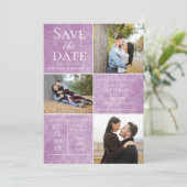 Elegante Damask Three Fotocollage | Magenta Save The Date (Staand voorkant)