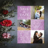 Elegante Damask Three Fotocollage | Magenta Save The Date