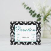 Elegante Damask Trouwtafel Namen Kaarten Devotie (Staand voorkant)