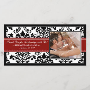 Elegante Damask Wedding Dank u Photocard: rood Bedankkaart