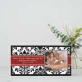 Elegante Damask Wedding Dank u Photocard: rood Bedankkaart (Staand voorkant)