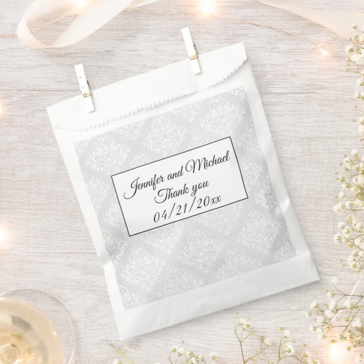 Elegante Damask Witte Bruiloft Dank u Bedankzakje (Geknipt)