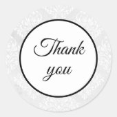 Elegante Damask Witte Bruiloft Dank u Eenvoudig Ronde Sticker (Voorkant)