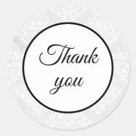 Elegante Damask Witte Bruiloft Dank u Eenvoudig Ronde Sticker
