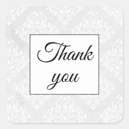 Elegante Damask Witte Bruiloft Dank u Eenvoudig Vierkante Sticker