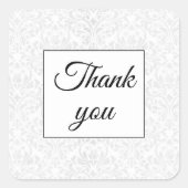 Elegante Damask Witte Bruiloft Dank u Vierkante Sticker (Voorkant)