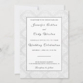 Elegante Damask Witte Bruiloft Uitnodiging Kaart (Voorkant)