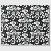 Elegante Damask zwart-wit inpakpapier rol (Vlak)