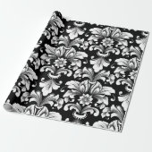 Elegante Damask zwart-wit inpakpapier rol (Uitgerold)