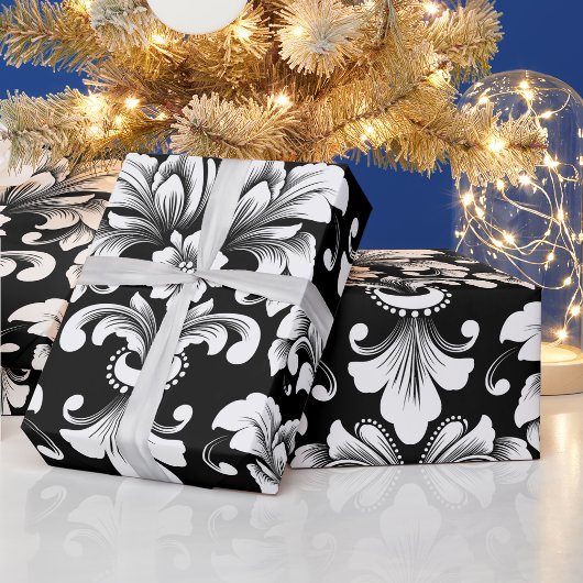 Elegante Damask zwart-wit inpakpapier rol