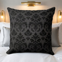 Elegante Damask zwarte op houtskool Worp Kussen