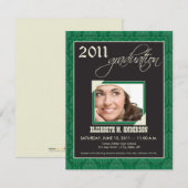 Elegante Damast Afstudeer Uitnodiging (groen) (Voorkant / Achterkant)