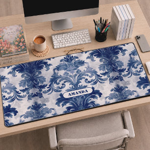 Elegante damast Blauwe toile de jouy monogram Bureaumat