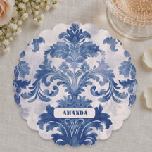 Elegante damast Blauwe toile de jouy monogram
