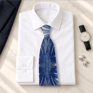 Elegante damast Blauwe toile de jouy Stropdas