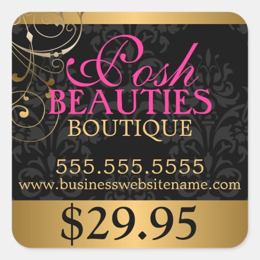 Elegante Damast en Gouden Swirls Prijs Label (Voorkant)