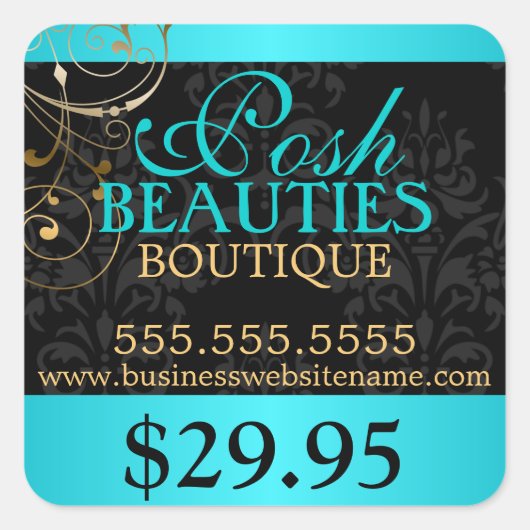 Elegante Damast en Gouden Swirls Prijs Label (Voorkant)